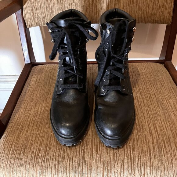 Zara cool black platform stack-heeled lace-up ankle boots/booties, 39 - Picture 2 of 5